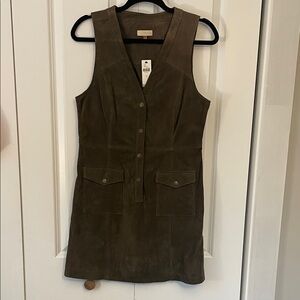 Pilcro for Anthropologie Olive Green Suede Jumper Dress